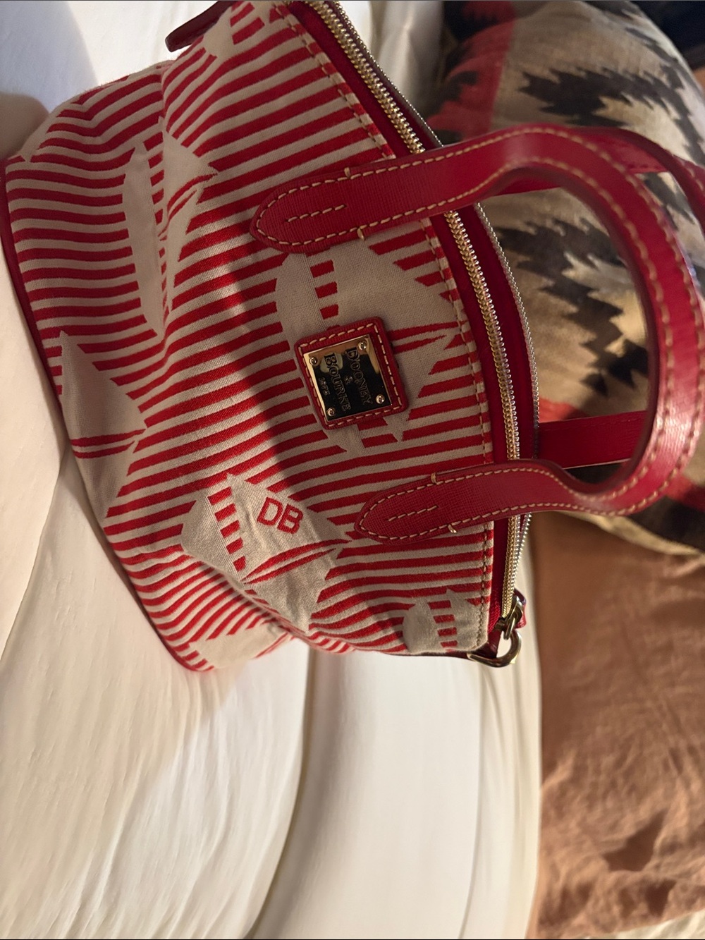 Dooney & Bourke Red and Cream Mini Satchel sailboats